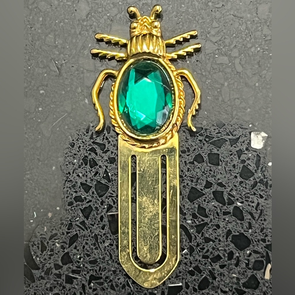 Cindy Adams emerald green gold crystal spider paper clip estate vintage HSN